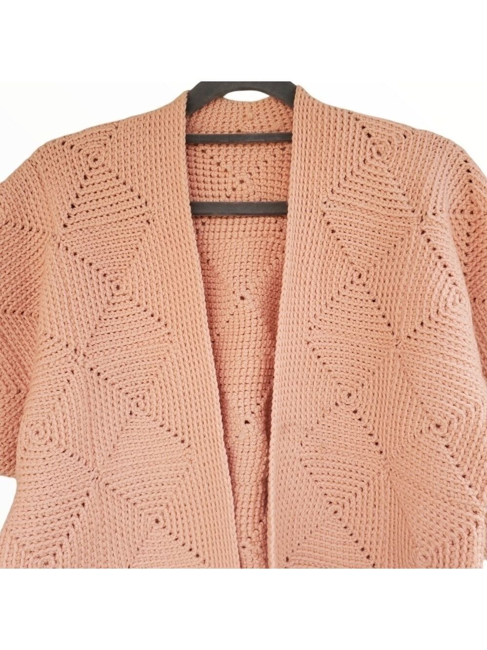 Vintage hand knit cardigan shawl jacket diamond cottagecore grannycore